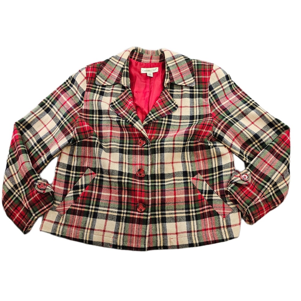 Coldwater Creek Blazer Jacket Women's 12P Multi Tartan Plaid Wool‎ Notch Lapel